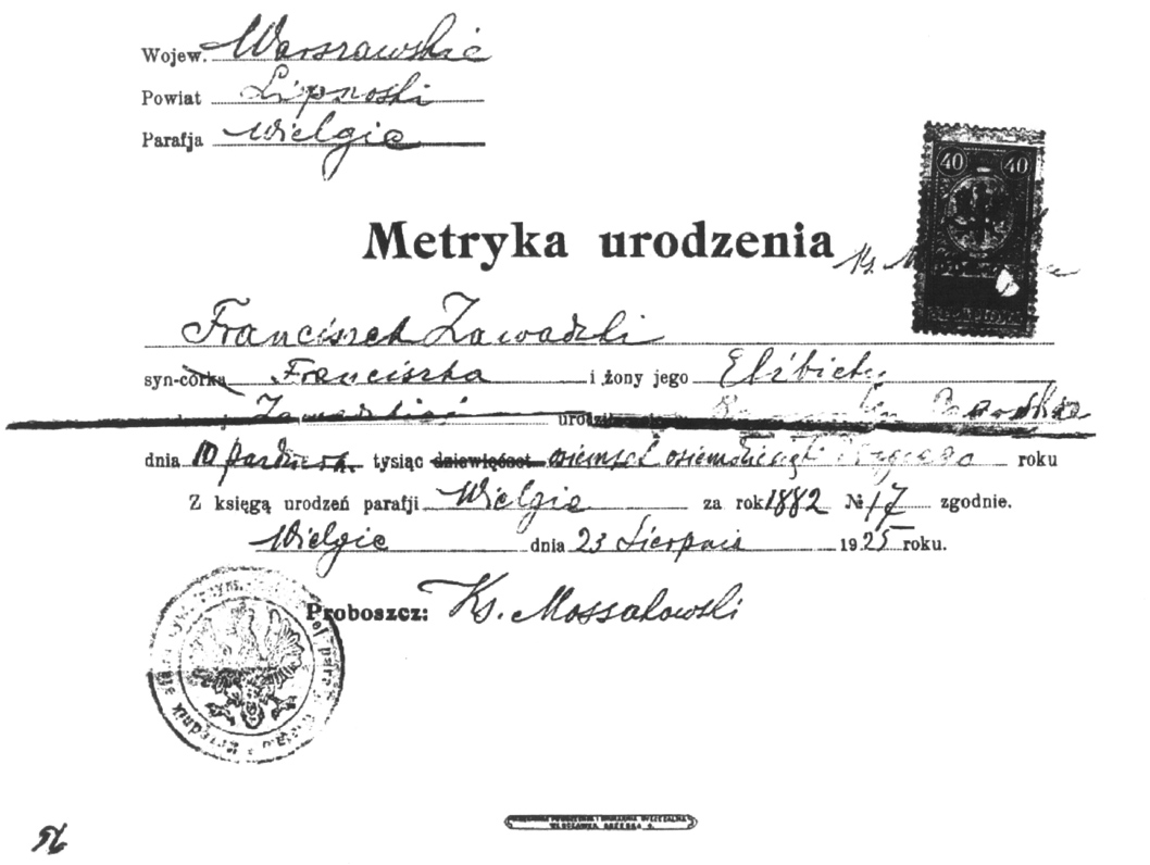 Frank Zawacki Birth Record